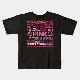Word Cloud - Shades of Pink (Black Background) Kids T-Shirt